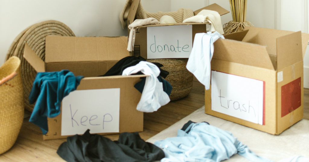 When decluttering at home, make sure you have a Donate box for things you can give away.